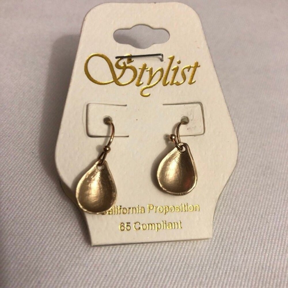 Stylist Dainty Teardrop Earrings Brushed Gold Tone NOC